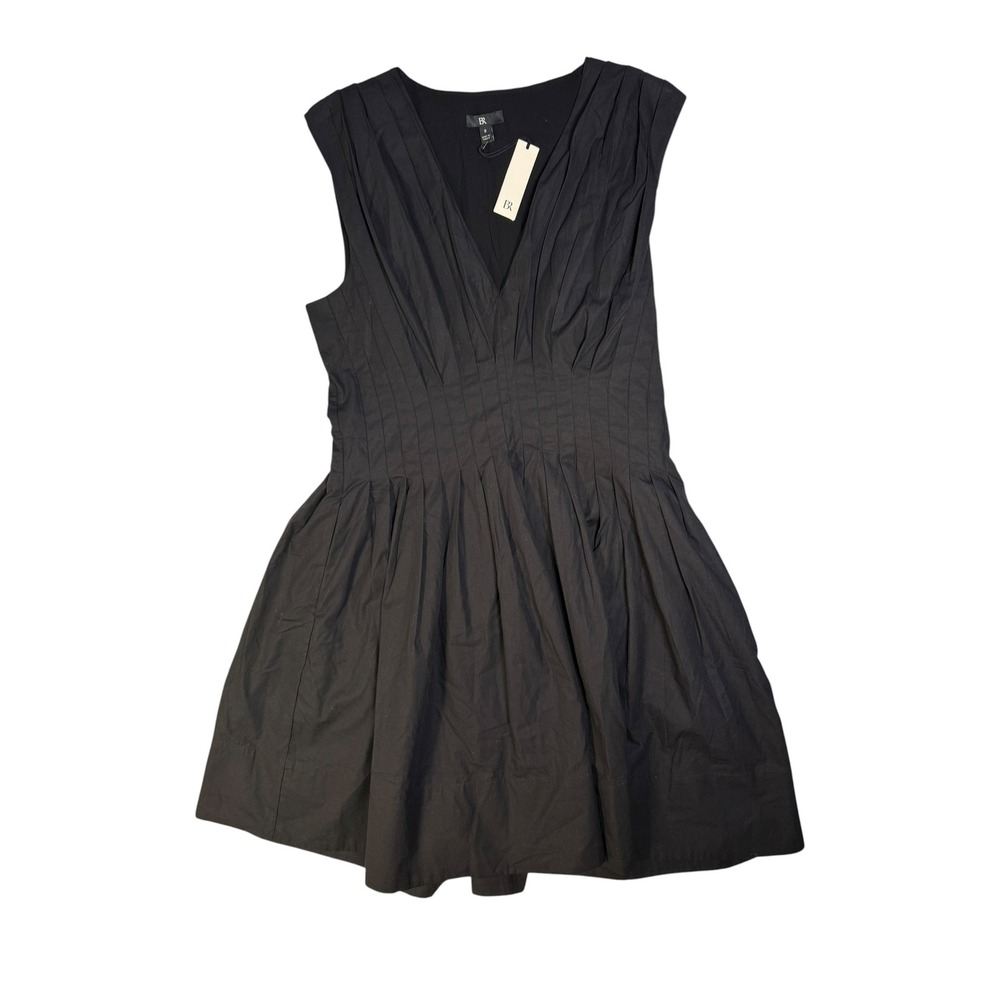 Banana Republic Ariana Mini Dress Black Pleated V-Neck Cotton Size 8